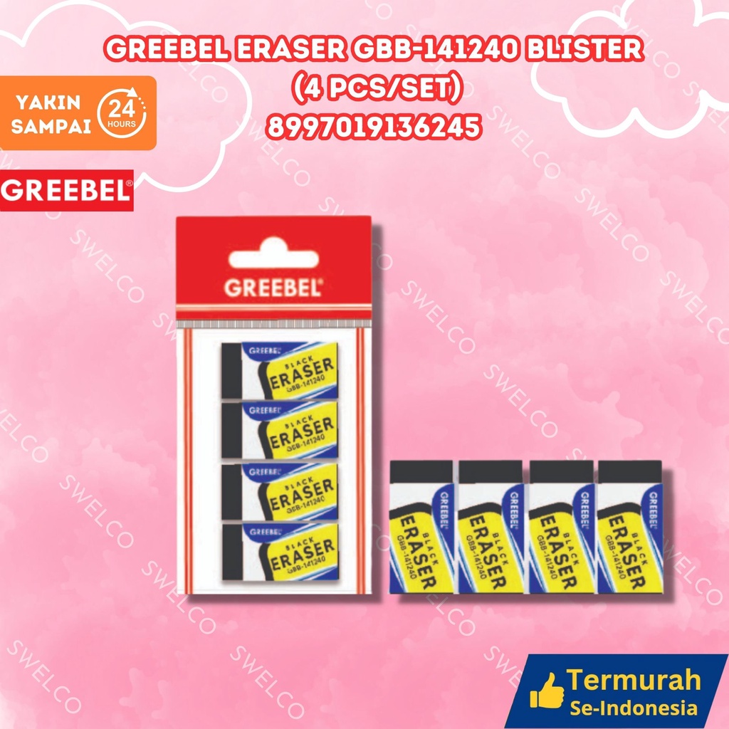 

GREEBEL ERASER GBB-141240/Penghapus/Setip/hapusan gk berdebu/gk mudah Patah/utk anak GREEBEL ERASER GBB-141240 BLISTER (4 PCS/SET)