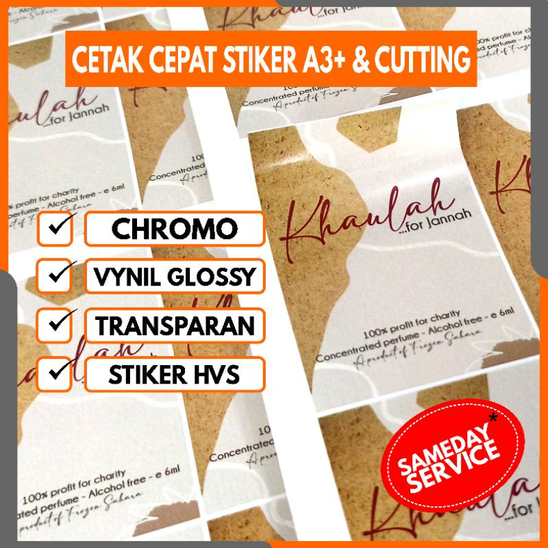 

Cetak Stiker chromo / vynil / transparan. Stiker label kemasan produk custom, cutting bebas.