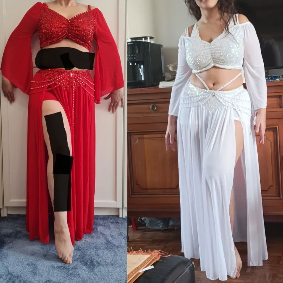 

Belly Dance Sexy Costume 2 Pieces Set Top And Skirt Sequin Mesh Practice Clothes For Adult Women Stage Performance Worksuit
