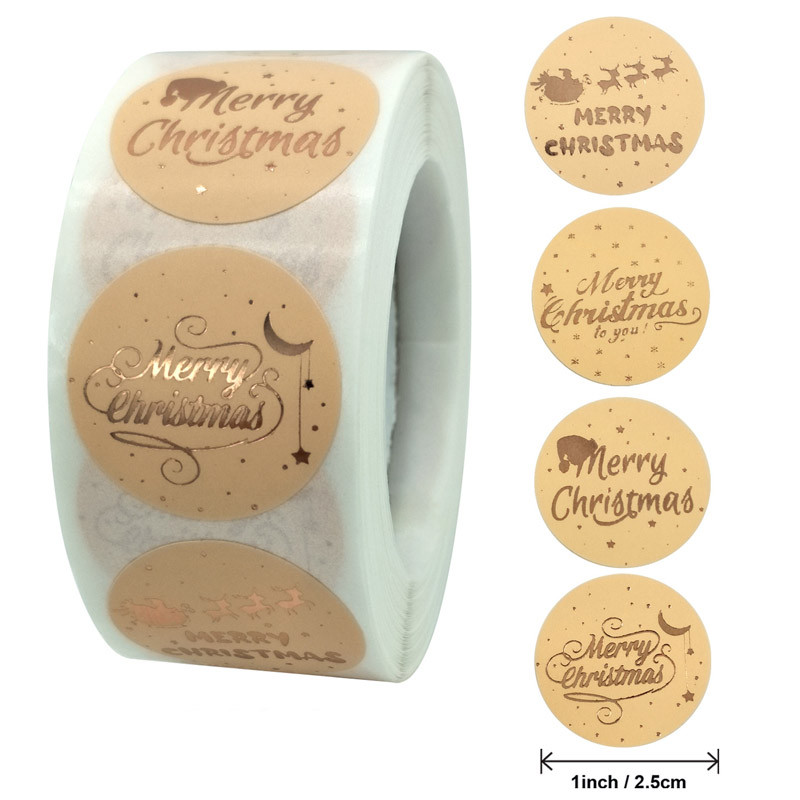 

50-500pcs Merry Christmas Stickers Gold Stamping Christmas Label For Child Gift Decor Shop Product Packaging Stickers Label
