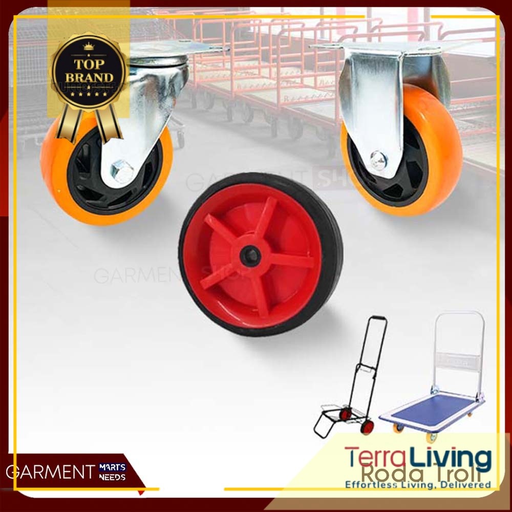 Roda Troli Barang 4 Inch Hand Truck Trolley Ban Karet Dorongan Gerobak Tebal
