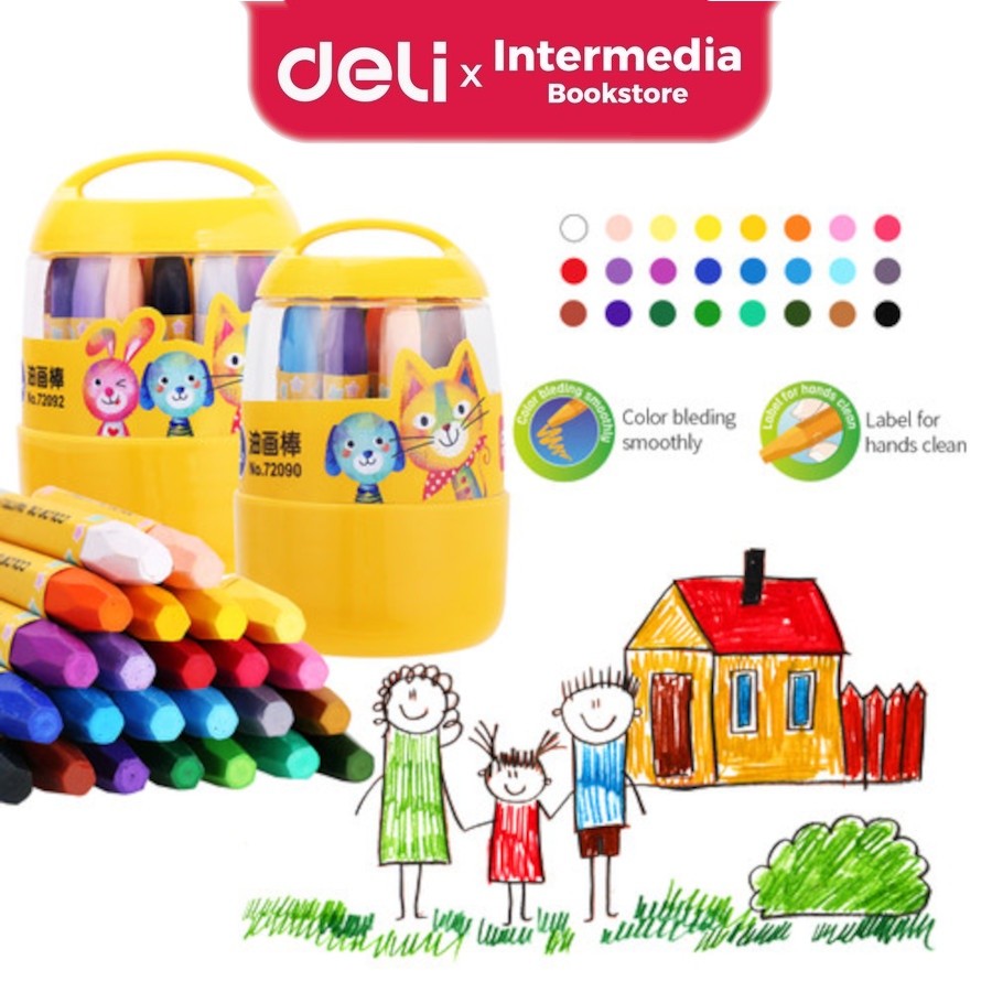 

Deli 72092 24 warna oil pastel desain Barrel, mudah untuk diambil dan ditempatkan