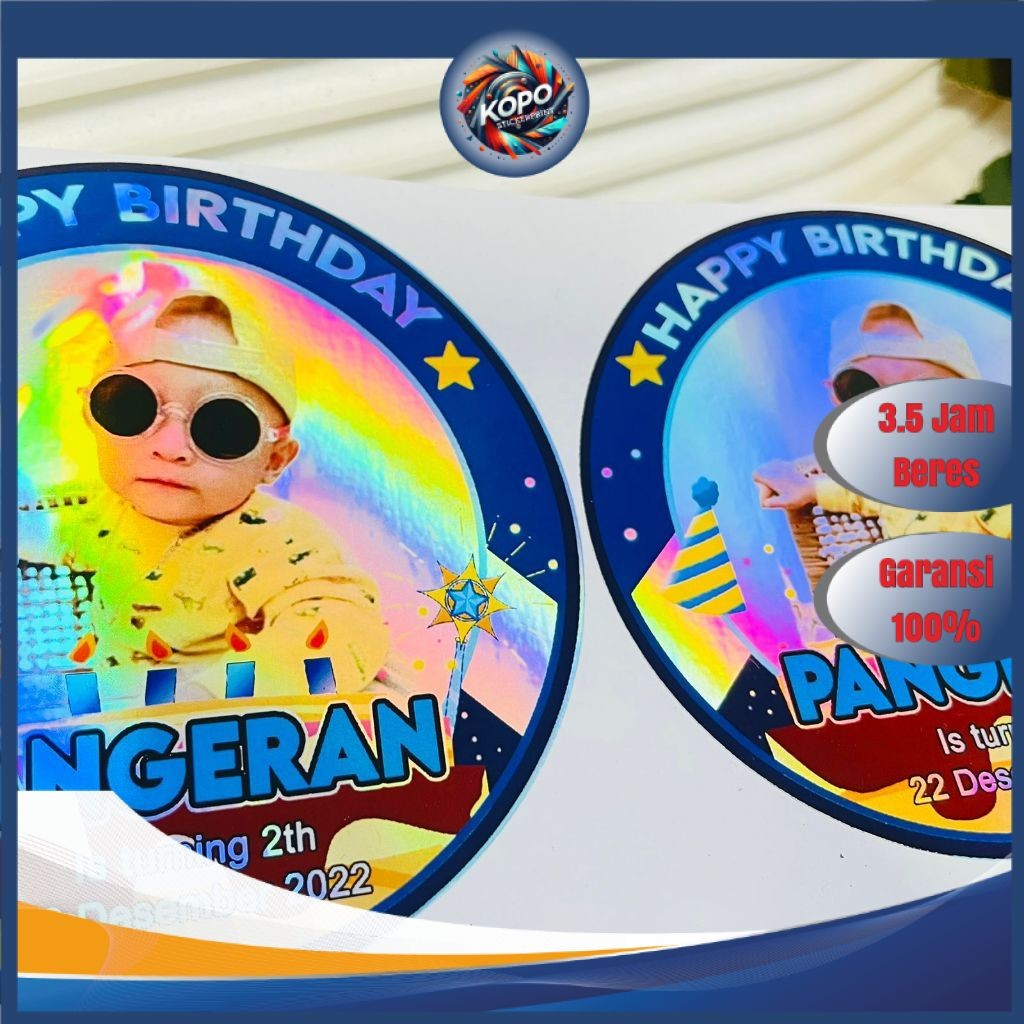 

KOPO 9-15 Sticker Ulang Tahun Anak Hologram Anti Air Stiker Label Undangan Happy Birthday Besar