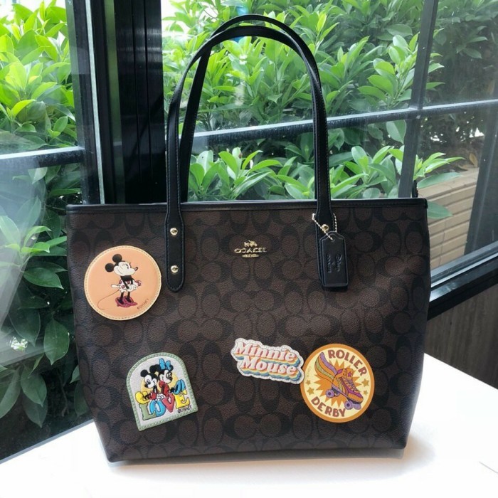 Coach City Zip Tote Bag In Signature Disney Brown Black