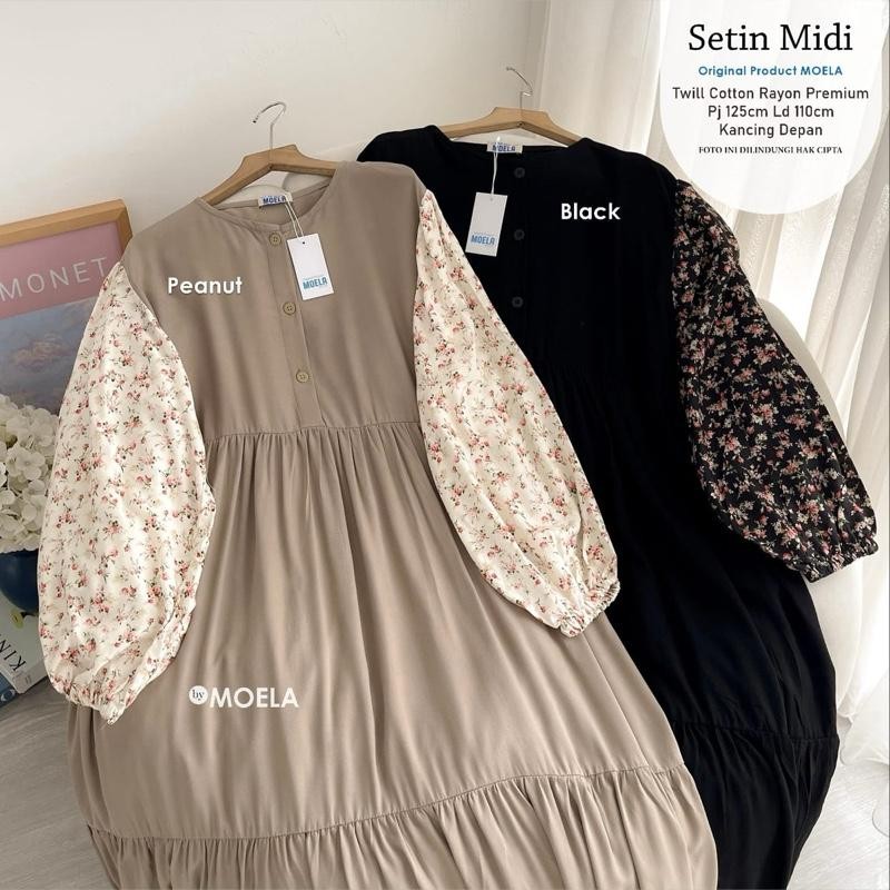 MIDI DRESS CASUAL SETIN MIDI BAHAN TWILL KATUN RAYON PREMIUM ORI BY MOELA
