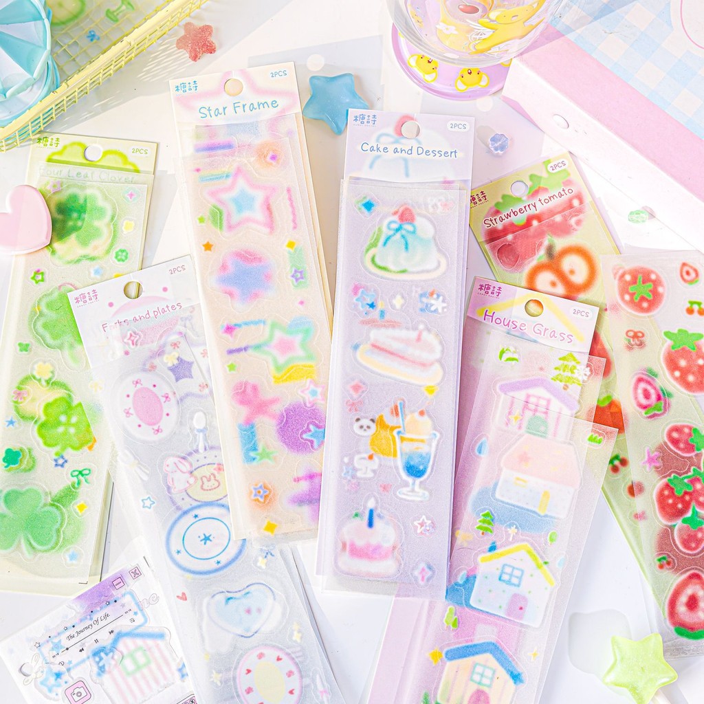 

1 Pc Cute Cartoon Bling PET Die Cutting Stickers Sweet Dream Material DIY Scrapbooking Journaling Decorative Collage Supplies