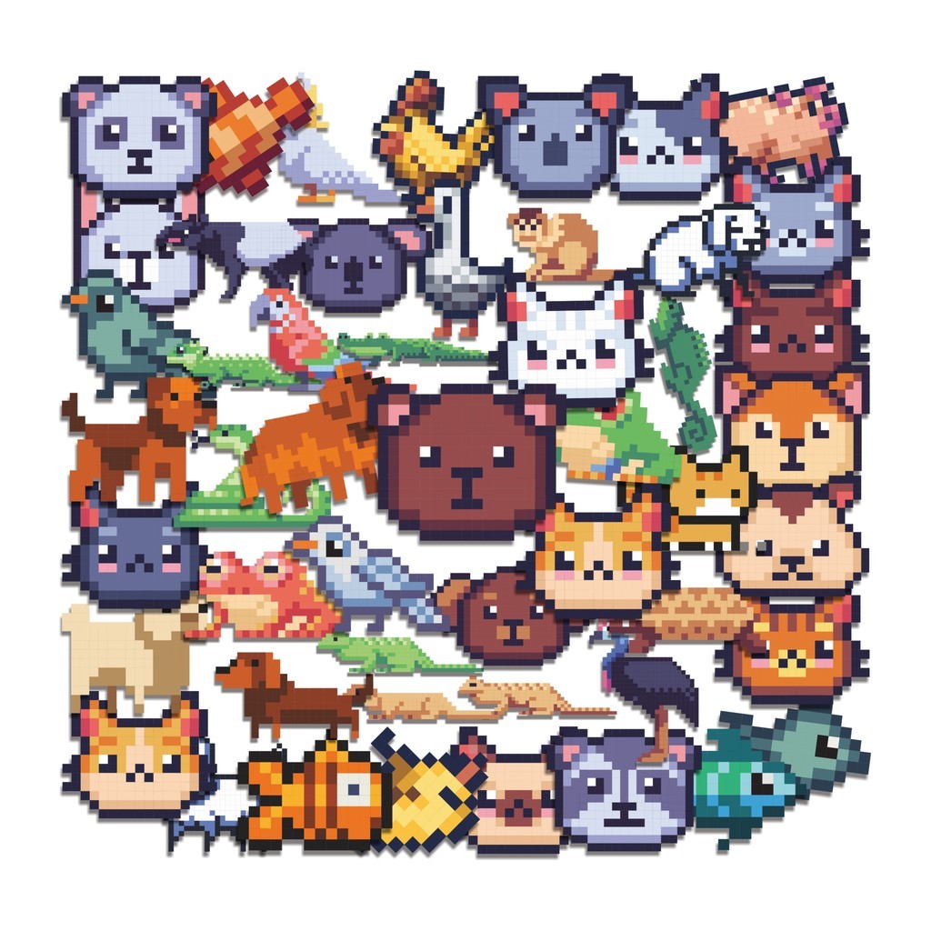 

COD 50 Pcs Stiker hewan pixel Lucu Anti Air Untuk Dekorasi Notebook Sepeda Skateboard Handphone