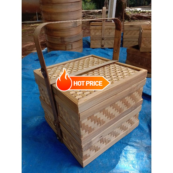 GROSIR BISA COD rantang bambu 20cm susun 2/rantang bambu susun 2/hampers bambu/kotak bambu/keranjang