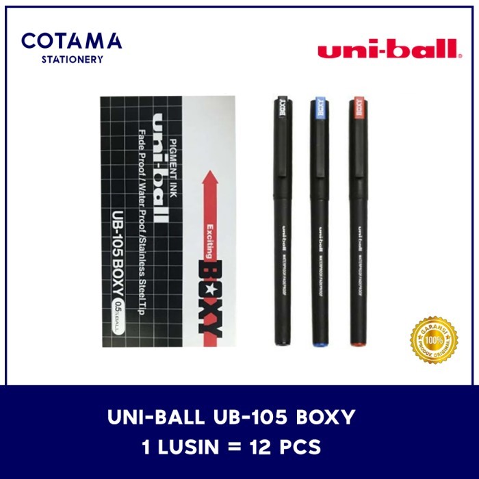 

Pulpen Uniball Boxy UB-105 0.5 mm - 1 lusin isi 12 pcs - Hitam