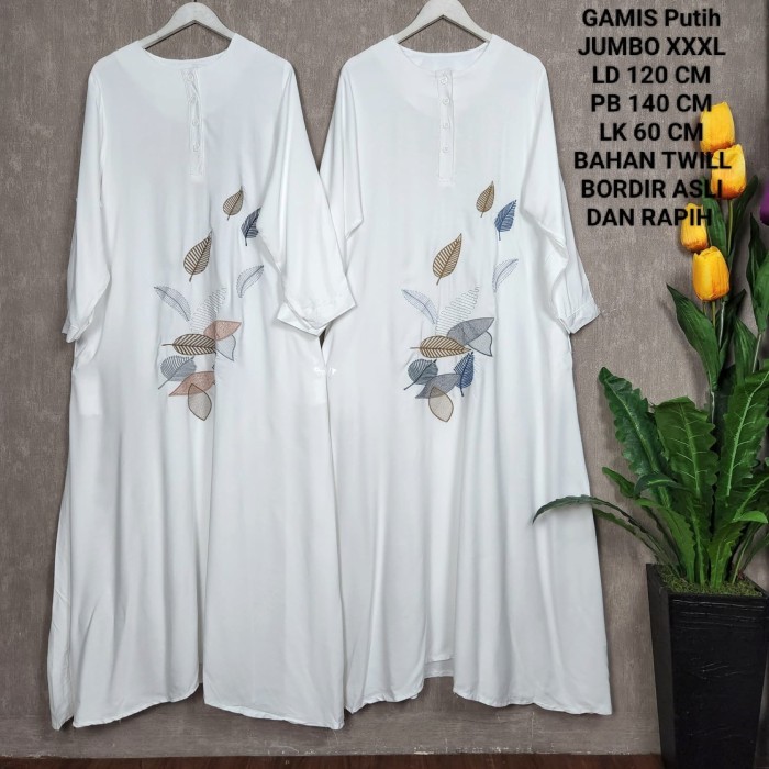 NEW -Gamis Putih Jumbo Ld 120 Cm Model Bordir Kekinian