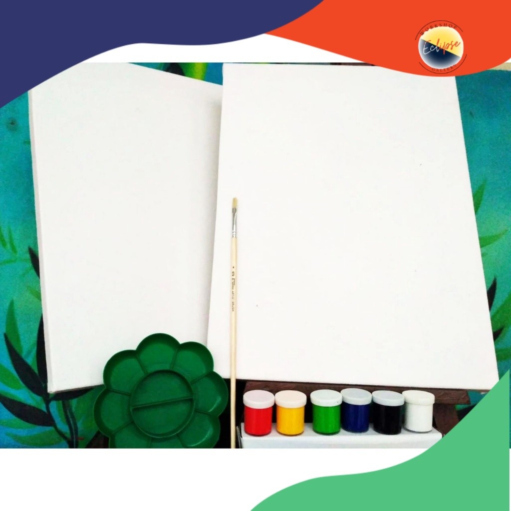 

2 Buah Kanvas Lukis Putih Ukuran 30x40 cm Lengkap dengan Cat Akrilik 6 Warna Kuas Lukis BONUS Palet