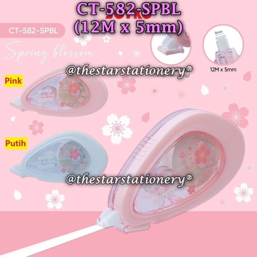 

(1 Biji) Correction Tape JOYKO CT-582-SPBL Spring Blossom (12 M x 5 mm) / Pita Koreksi Joyko CT-582