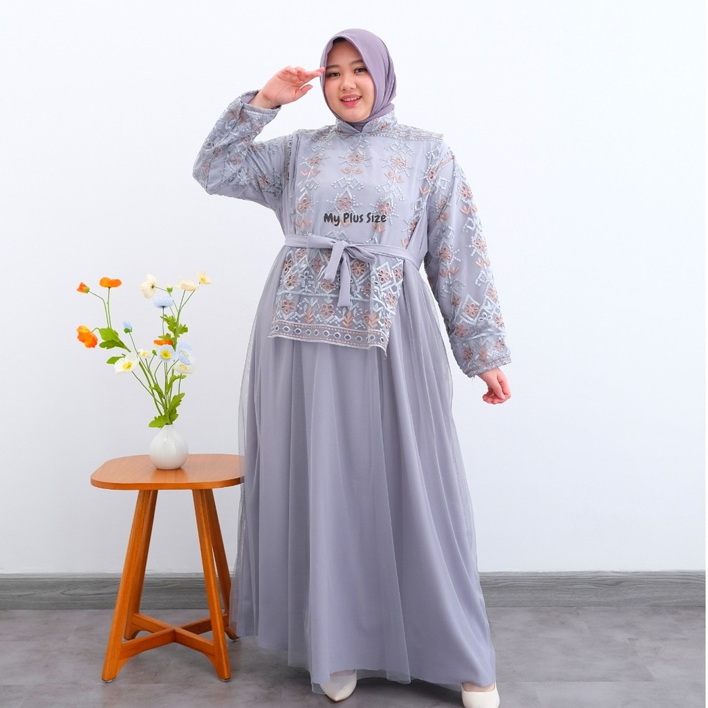 Gamis Vest Brukat Tile Jumbo Wanita 3892, Ld 135 cm & 150 cm / Gamis Eid Series Jumbo Wanita
