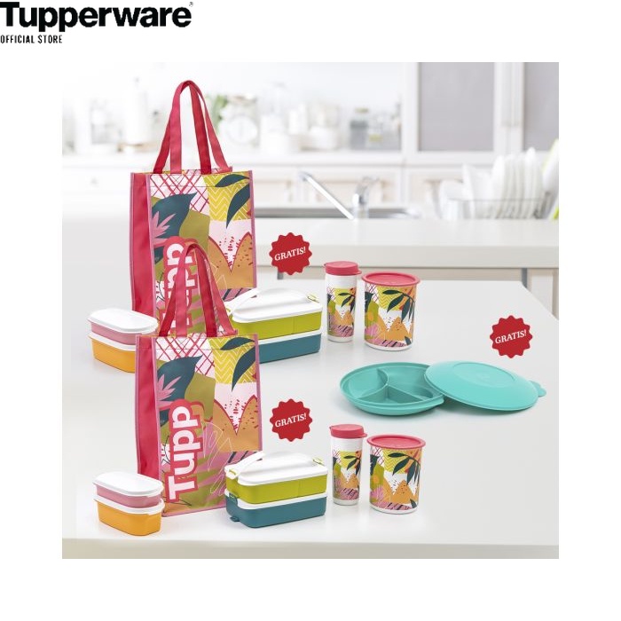 TUPPERWARE WADAH BEKAL PLASTIK  2 SET T-BESTIE SET WITH DIVIDED PLATE