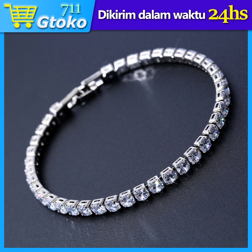 Gelang Tennis Bracelet Diamond Kristal Pria Wanita