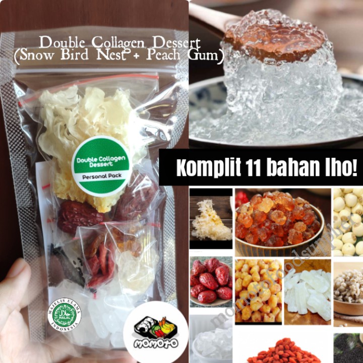 

(TERMURAH!) Double Collagen Dessert Personal Snow Bird Nest Peach Gum lengkap 11 bahan