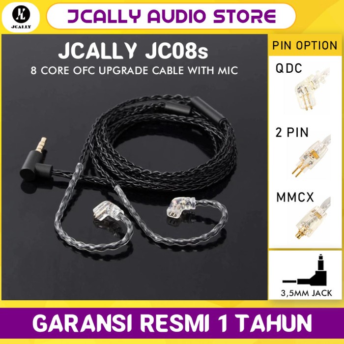 Terlaris ✨-JCALLY JC08s 8 Core Cable Earphone Upgrade Cable 8 Core with Mic - QDC