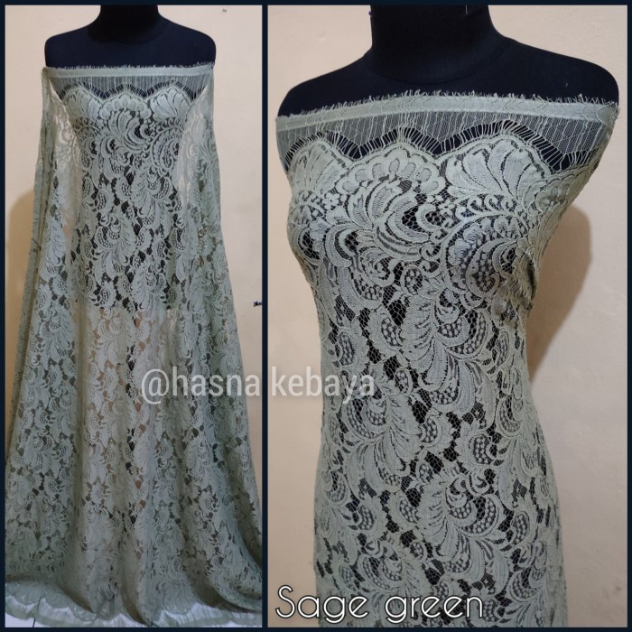 Bakal kain kebaya brokat semi prancis warna sage green lace panel