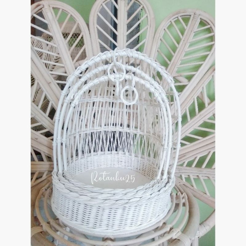 Keranjang rotan sangkar burung 1set isi 3 cat putih best seller