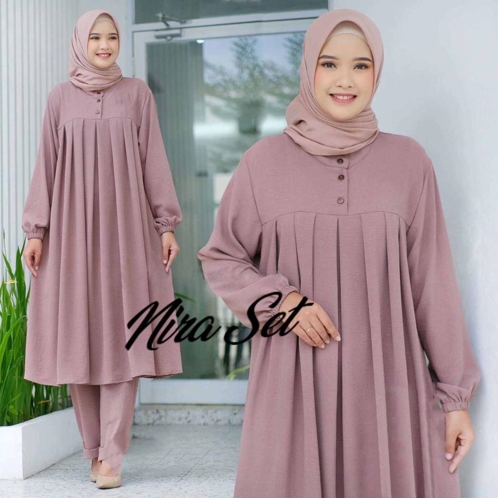 TERBARU BISA COD NIRA SET + CELANA  SIZE M L XL XXL JUMBO  BAHAN CRINGKLE PREMIUM IMPORT STELAN WANI