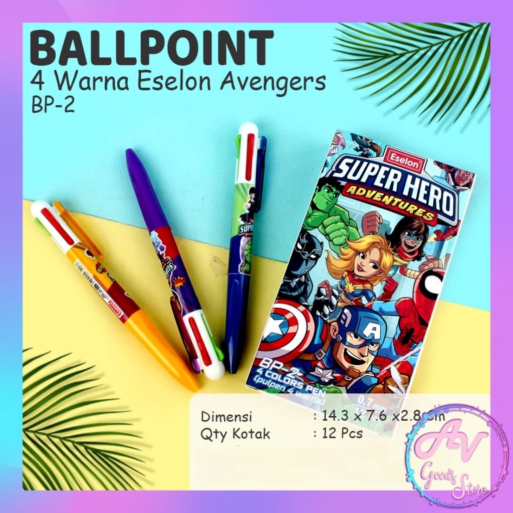 

1Pcs Ballpoint Cetek 4 Warna AVENGER BP-2 / 1buah Pulpen 4Warna Karakter