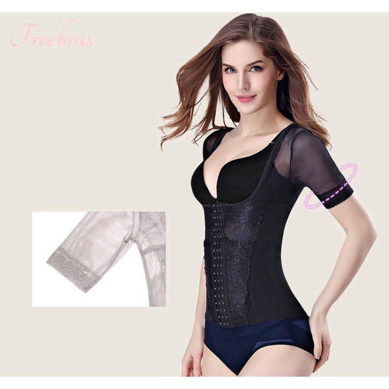 Wanita Lengan Korset Pendek Perut Postpartum Tiga Kancing Shapewear Korset Munafie Pelangsing Korset Perut