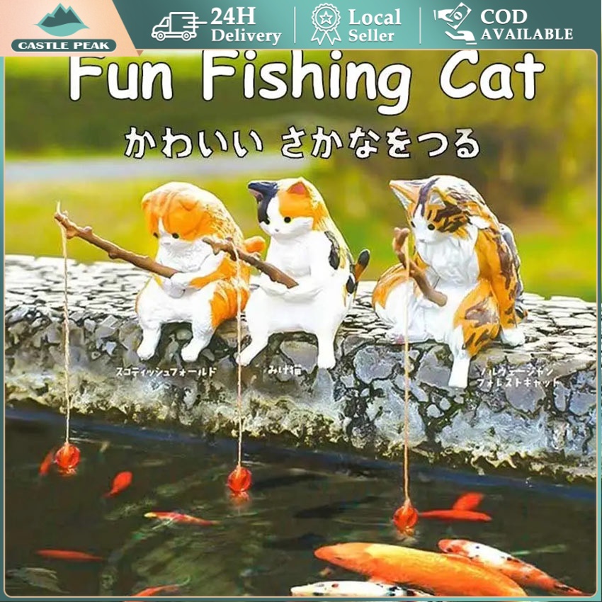 Ornamen Kucing Mancing Fish Tank Lansekap Dekorasi Aquarium Memancing Kucing Ornamen