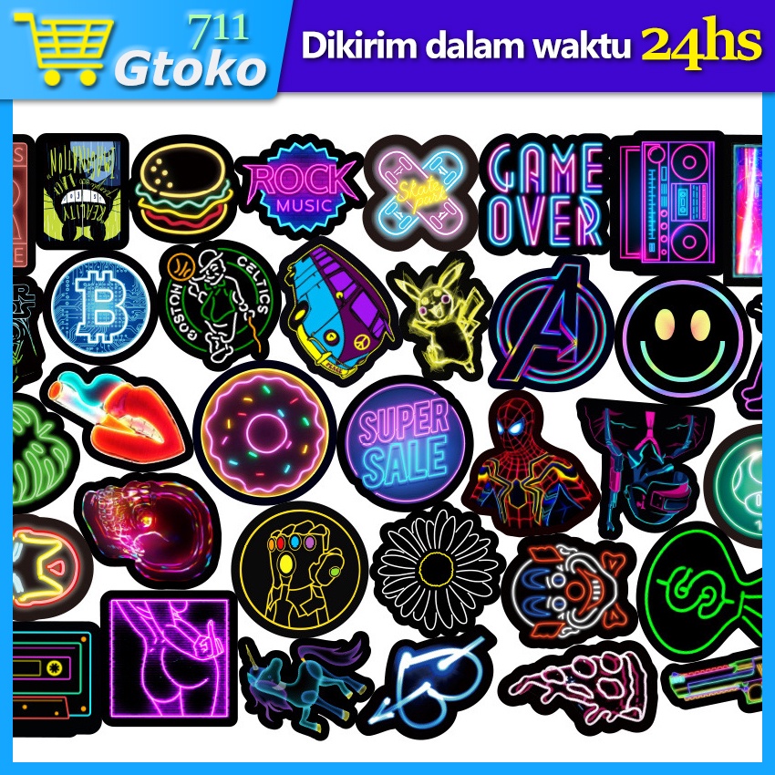 

Sticker Pack Neon Cyberpunk Stiker Laptop Koper Helm Tumbler Scrapbook Anti Air