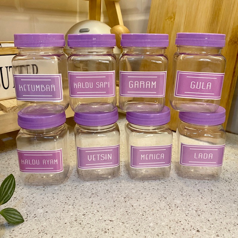 TOPLES BUMBU DAPUR 200ML TUTUP UNGU PASTEL KOTAK BAHAN PLASTIK TOPLES MINIMALIS