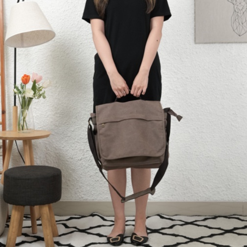 Messenger Bag tas pria Canvas kerja muat laptop ukuran besar Classic