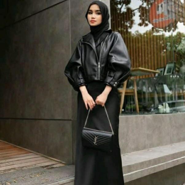 Mantel Kulit Antik Wanita 2022 Baru Longgar Hitam Pu Jaket Wanita Single Breasted Punk Pendek Faux K