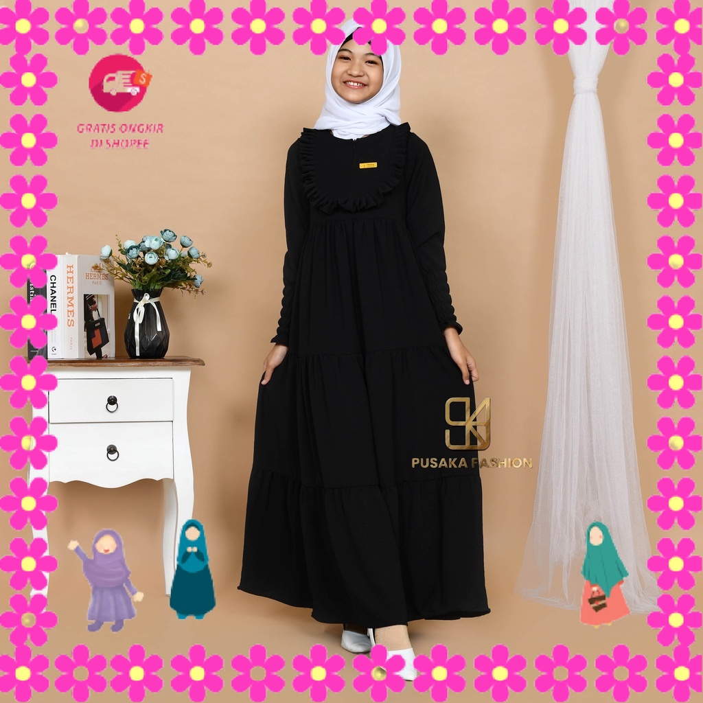 BAJU MUSLIMAH PEREMPUAN MENGAJI PIKNIK ULANG TAHUN LEBARAN/ VINA KIDS GAMIS cringkle ANAK perempuan 