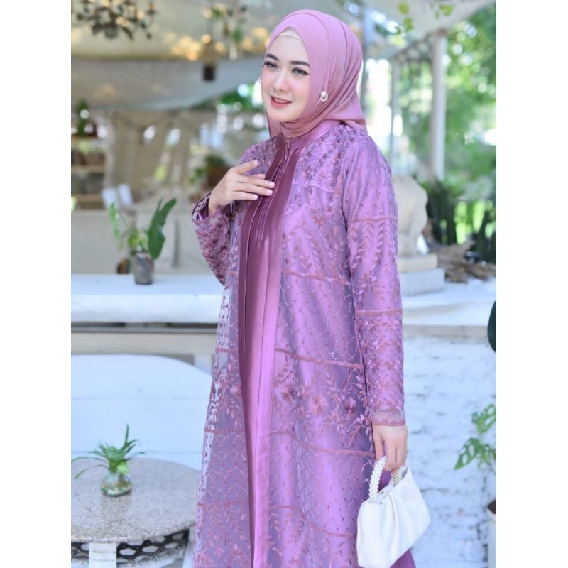 gamis tile kombinasi satin kristal