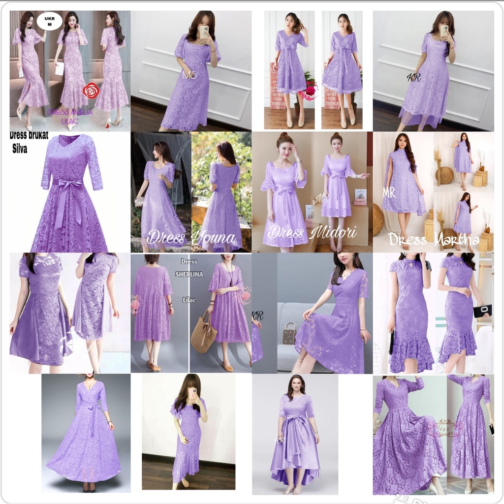 Aneka dress brokat warna lavender / Dress party brukat ungu / Dress Lilac wanita / Dress natal terla