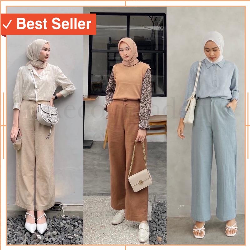 Baju Wanita Korean style kekinian modern premium murah / KULOT LINEN HIGHWAIST - CELANA LINEN WANITA