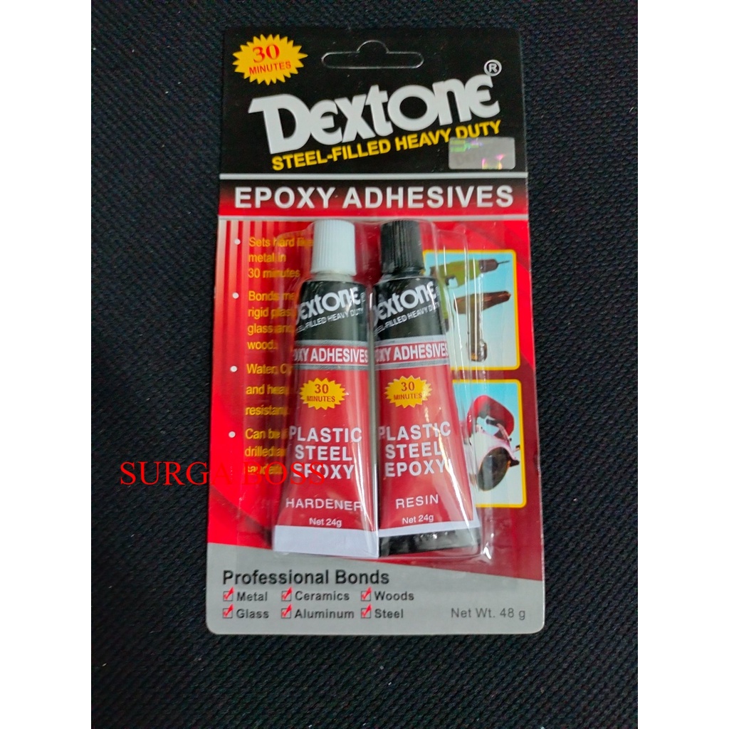 

lem besi campur EPOXY ADHESIVE STEEL merk DEXTONE 30 Menit KERING 48gr