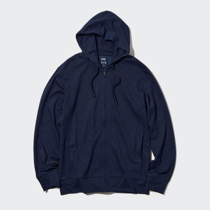 UNIQLO AIRism Jaket Hoodie Retsleting Proteksi Sinar UV 444992 Pria - 69 NAVY