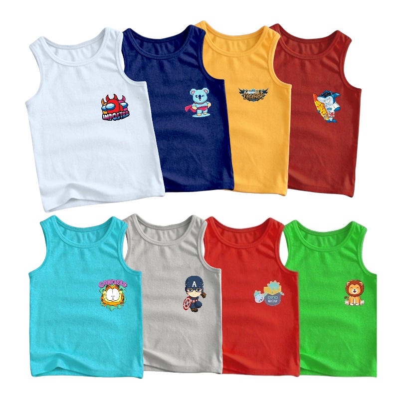 KAOS SINGLET ANAK - ATASAN SINGLET CEWEK COWOK MOTIF - BAJU ANAK SINGLET 1-12TAHUN -KAOS ANAK MALVIN
