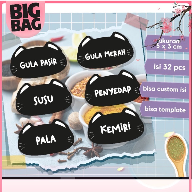 

STIKER LABEL NAMA BUMBU DAPUR WATERPROOF BISA CUSTOM (5x3=32pcs) di Bigbag_Shop