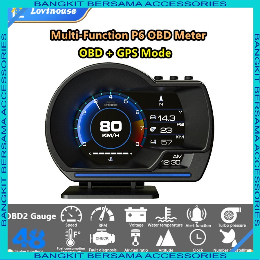 PROMO MURAH P6 GPS Mobil OBD OBD2 Meter Digital Scanner Alarm Speed Gauge display Hud Water temp RPM turbo boost