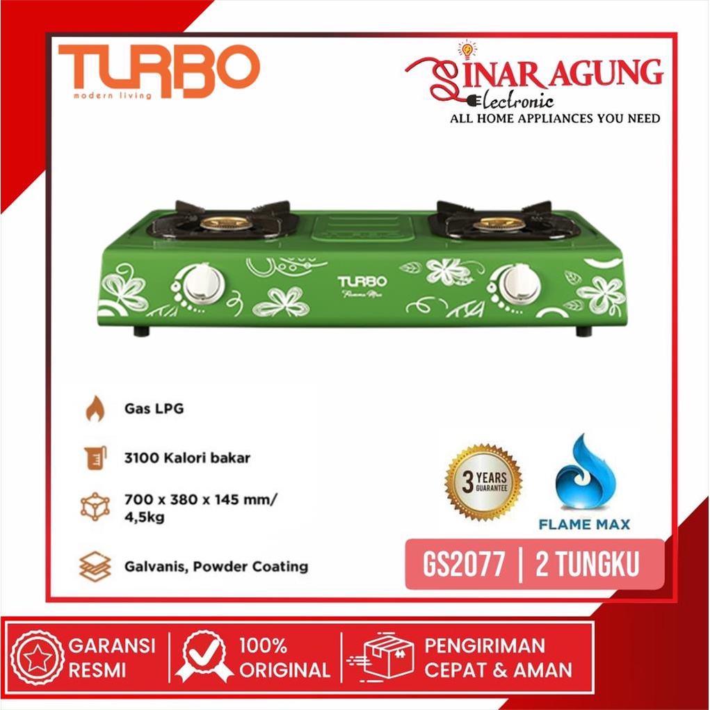 [COD] KOMPOR GAS 2 TUNGKU TURBO GS2077 GS-2077 HIJAU 100% ORIGINAL