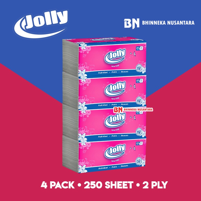 Facial Tissue Jolly 4 Pack / 250 Pcs Sheet Per Pack / Tissu Tisu Wajah Putih Premium Original