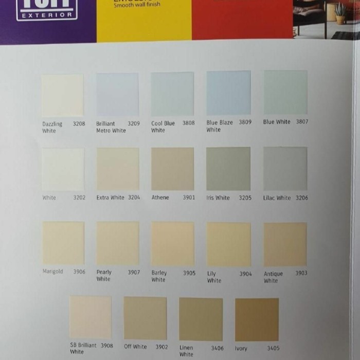 CAT TEMBOK EXTERIOR ASIAN PAINT TUFF EXTERIOR 5KG - WHITE 3202 - Costum warna