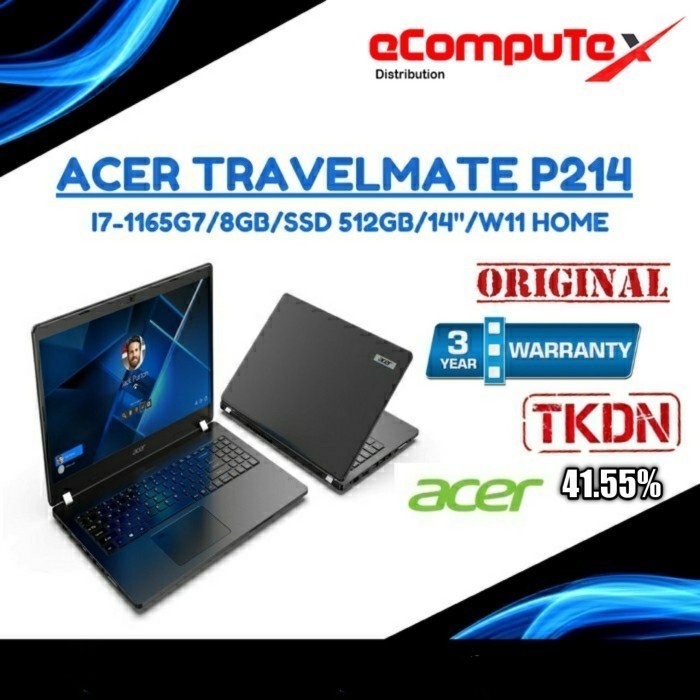 LAPTOP ACER TRAVELMATE P214 TMP214-53 i7-1165G7 8GB 512GB 14" TKDN RESMI