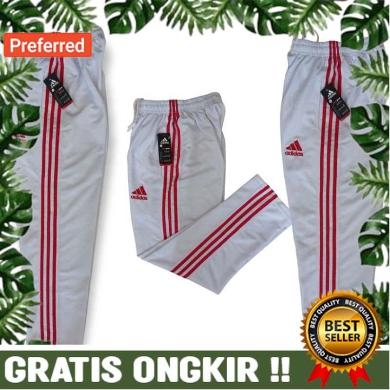 Celana training olahraga putih lis merah/celana panjang olahraga lis merah/celana olahraga putih lis