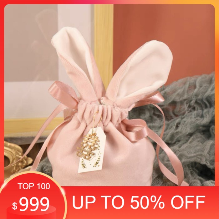 

KADO NATAL/ DEKORASI NATAL/ Kantong pouch hampers serut natal bahan canvas - Pink Bunny