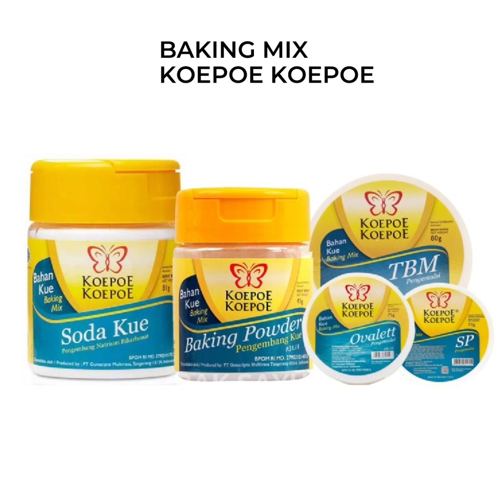 

KOEPOE Koepoe TBM, BAKING Powder, SODA KUE, SP, VANILI VANILLA, Tartar kupu-kupu bahan kue