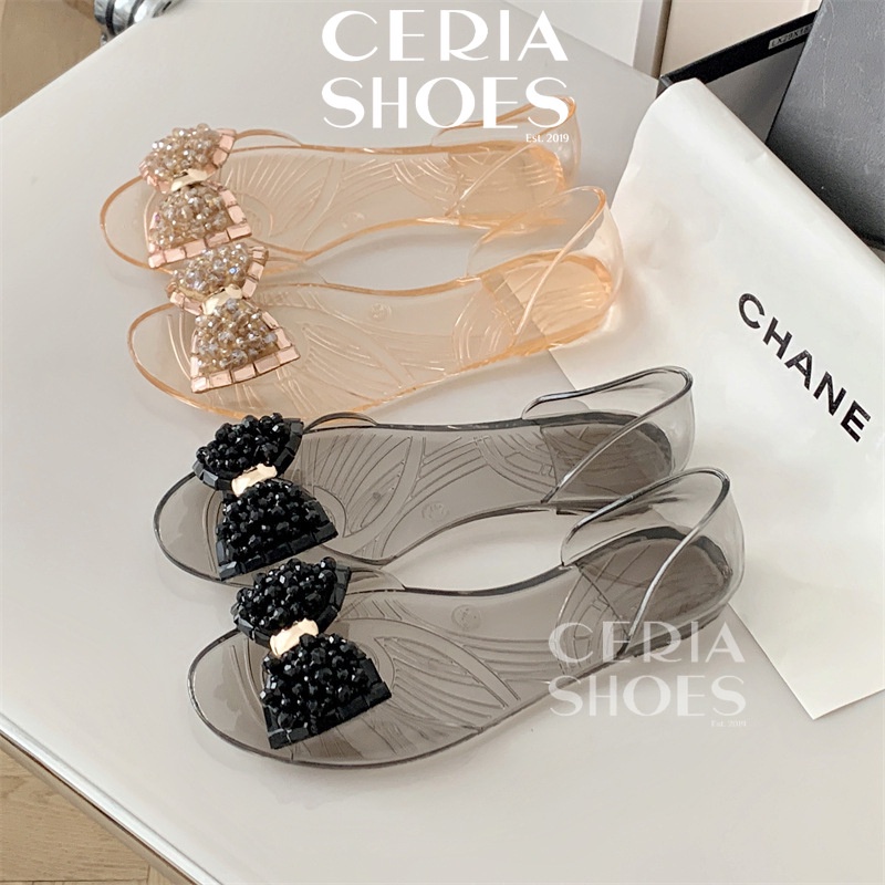 Sepatu Flat Jelly Shoes Wanita Karet Jelly Import Pita Diamond Summer 186