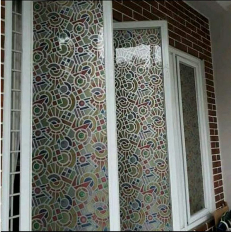 sticker stiker kaca film motif abstrak hijau dan kuning