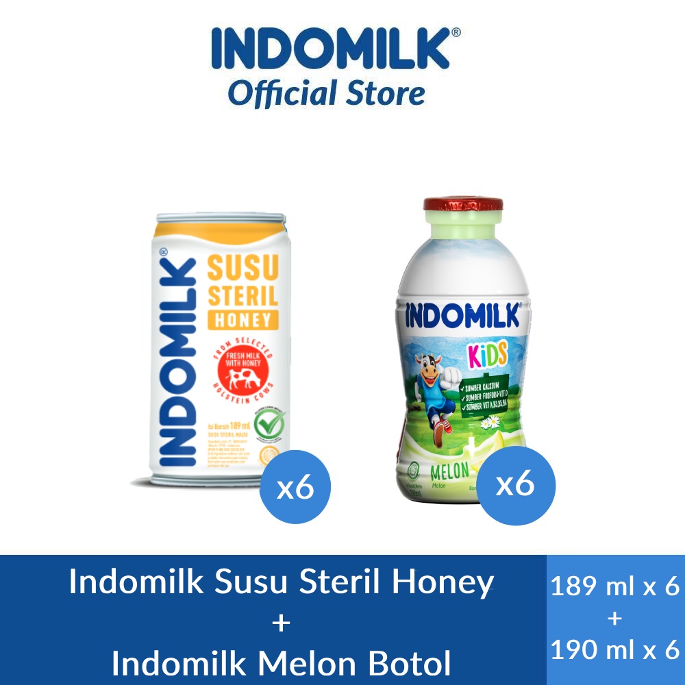 

Indomilk Susu Steril Honey 189 ml x 6 + Indomilk Melon Botol 190ml x 6